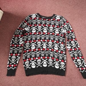 Too Fast Skull and Crossbones Star and Heart Sweater Size M